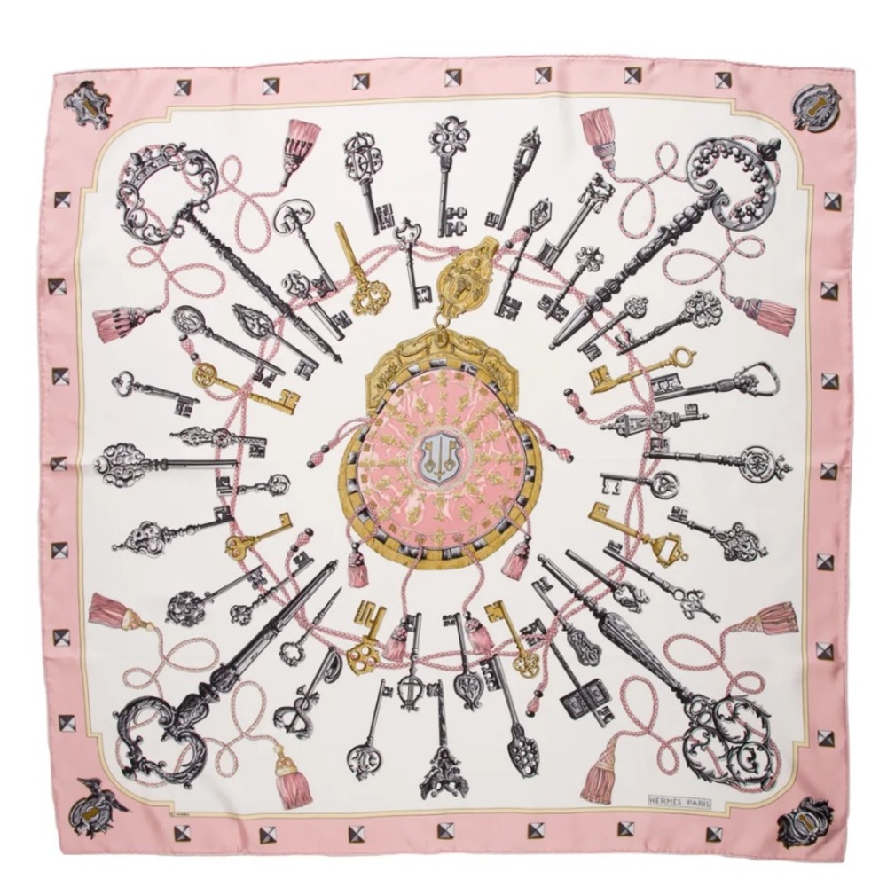 Authentic Hermes Pink Les Cles the keys silk scarf